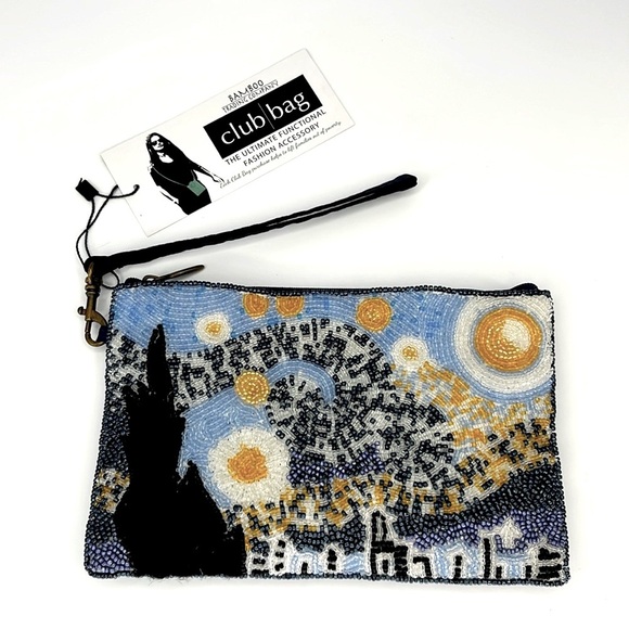 NWT Bamboo Trading Company Beaded Starry Night Club Bag - Picture 1 of 6